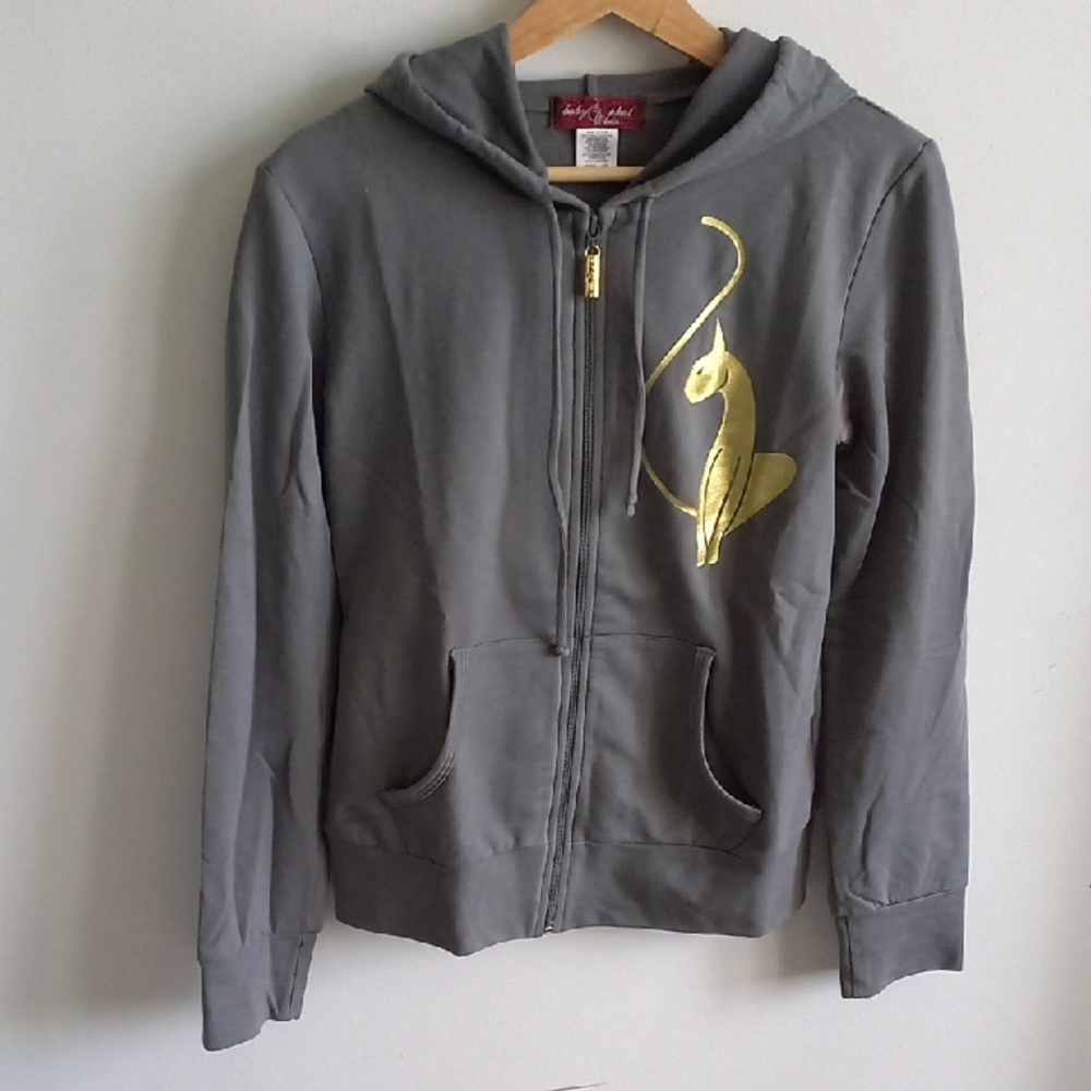Baby Phat Gray and Gold Graphic Hoodie Jacket